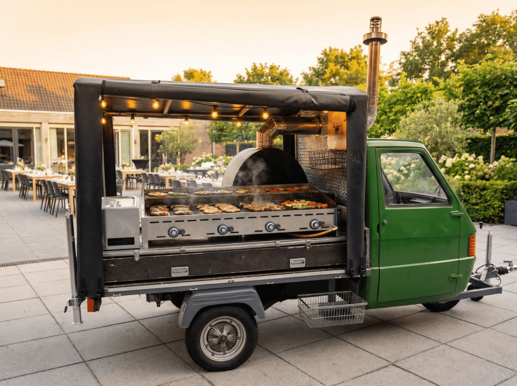 foodtruck catering op locatie met grote barbecue