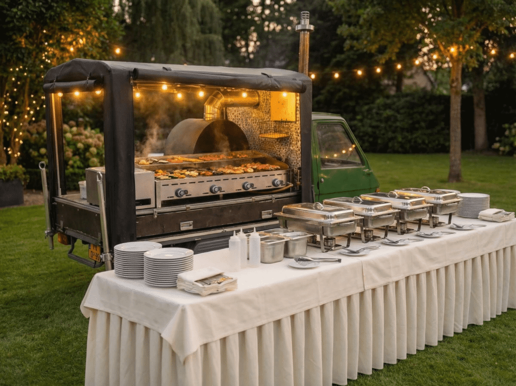 Foodtruck Piaggio catering op locatie met servies